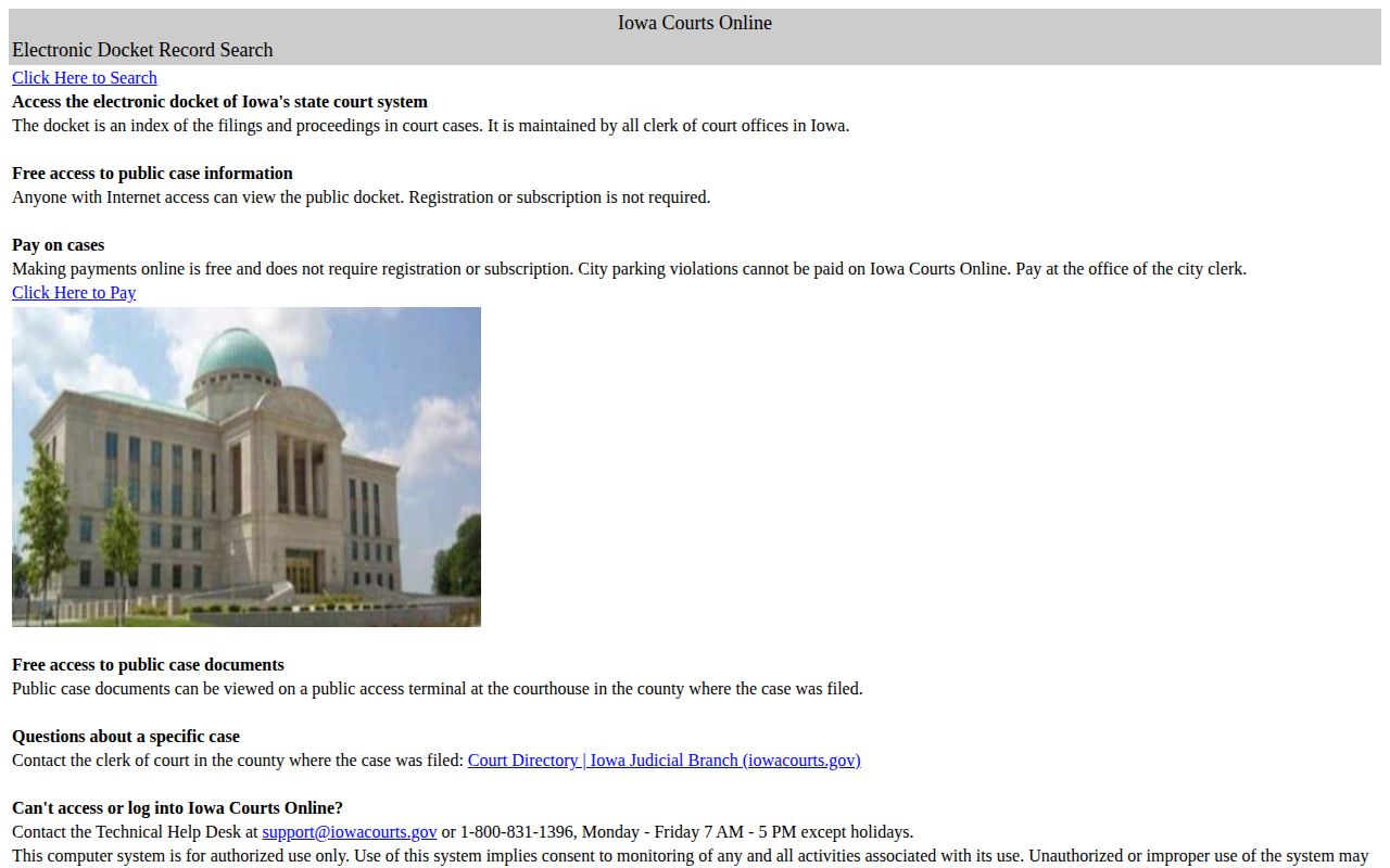 Dickinson County arrest record search on Iowa Courts Online